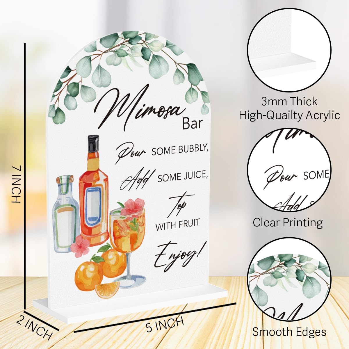 Mimosa Bar Sign for Wedding Acrylic Arch Wedding Bridal Shower Baby Shower Welcome Table Signs for Ceremony and Reception Decor Mimosa Bar Supplies 7 x 5 Inches