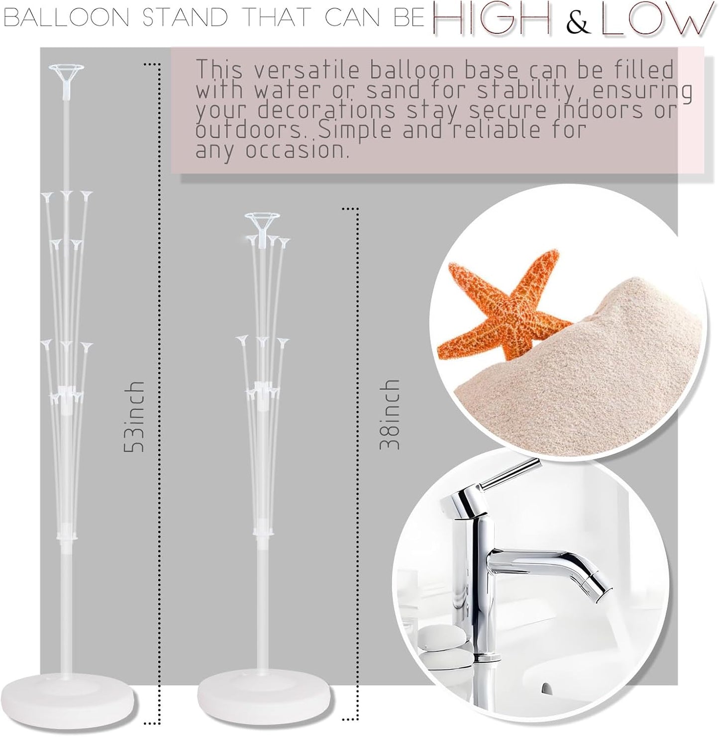 2 Set Balloon Stand Kit with Silver Pink White Balloons, Base&Pole, Balloon Column Kit for Floor or Table Backdrop Decoration for Princess Party Weddin,Girl Baby Shower Birthday Graduation Decorations