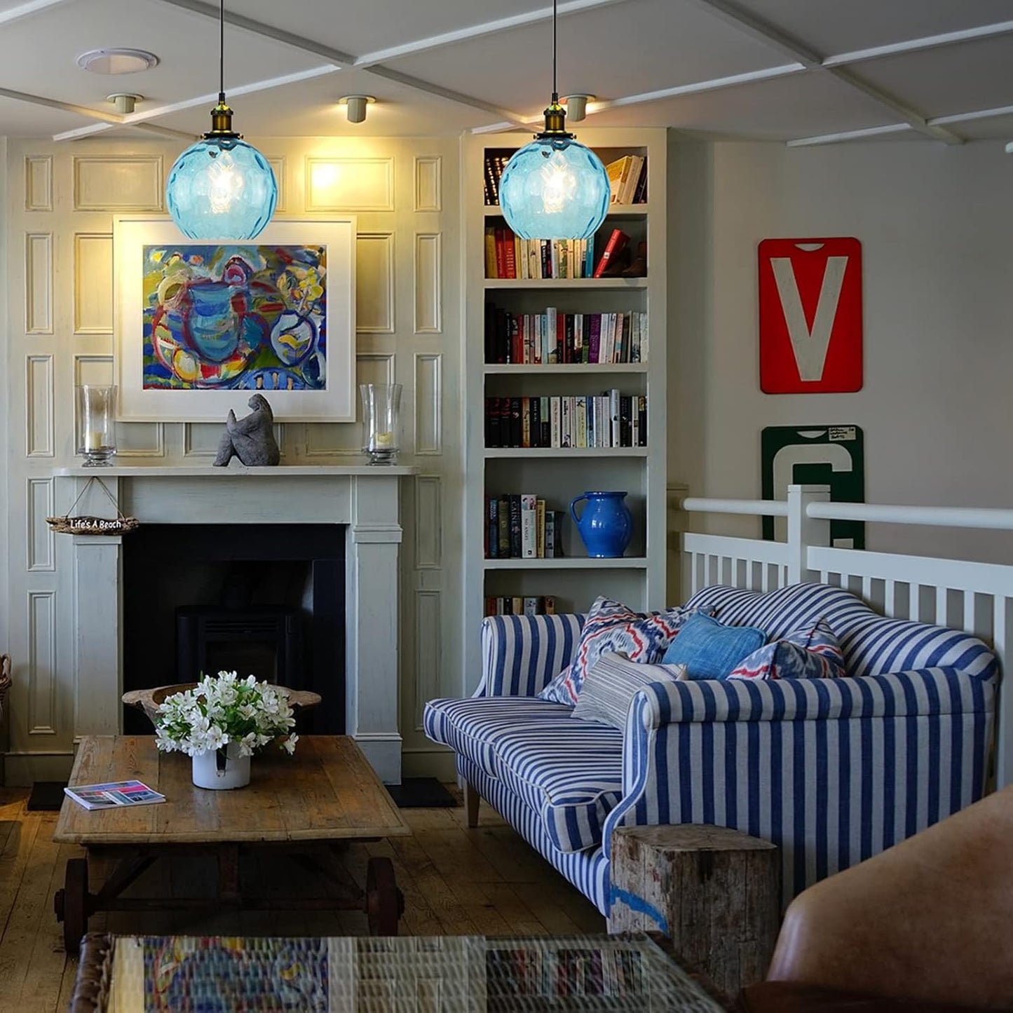 Pendant Light Shade Industrial Hanging Lights Fixtures Ceiling Outdoor Pendant Lighting for Kitchen Island Dining Room Unique Lamp in Kitchen Farmhouse Bedroom (Blue, 5.9 Inches)