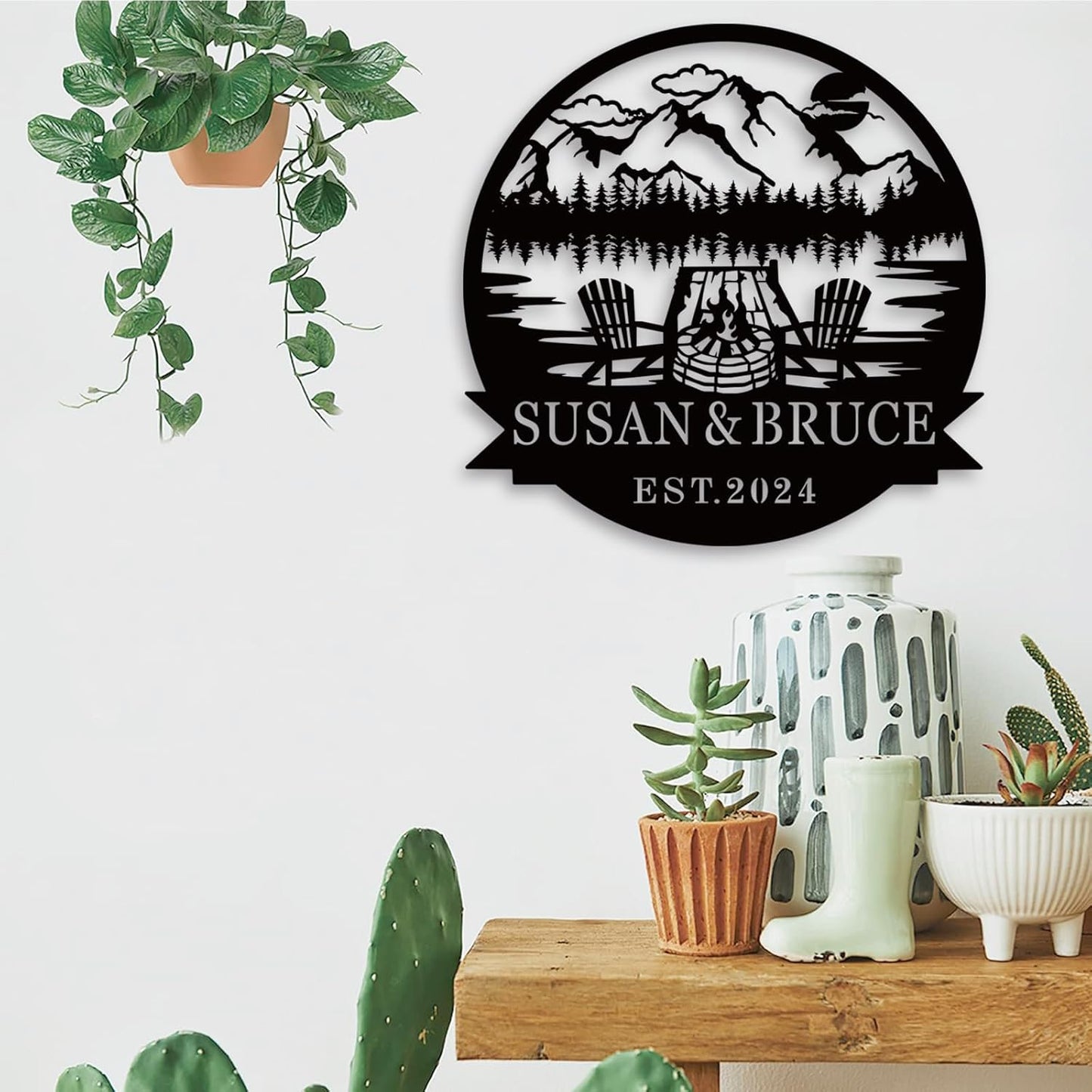 Custom Metal Family Name Sign, Custom Campfire Metal Name Sign, Campsite Monogram Forest Sign,Campsite Sign, Personalized Camping Gifts Fire Pit Sign, Camper Lover Gift, Design 183