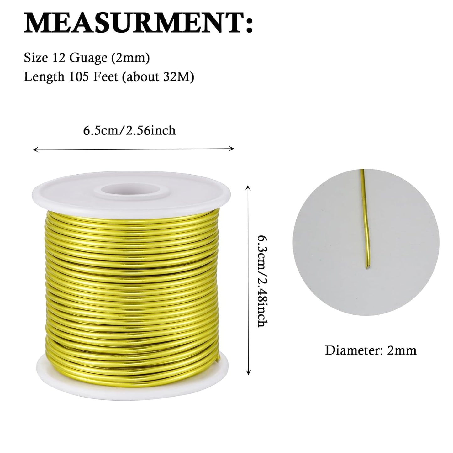 12 Gauge Yellow Green Aluminum Craft Wire (105FT) - Anodized for Jewelry Making, Beading Floral, Plant Gardening, Sculpting & Modeling Craft Wire (Yellow Green #7, 2mm)