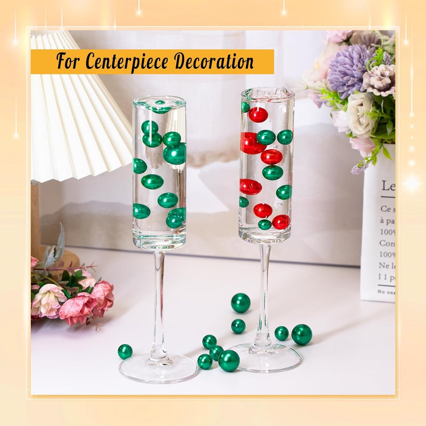 300Pcs Pearl Vase Filler, Green No Hole Faux Pearl Beads for Centerpieces Vases, Candle Centerpieces, Wedding Birthday Party Home Decor 8/10/14/20mm