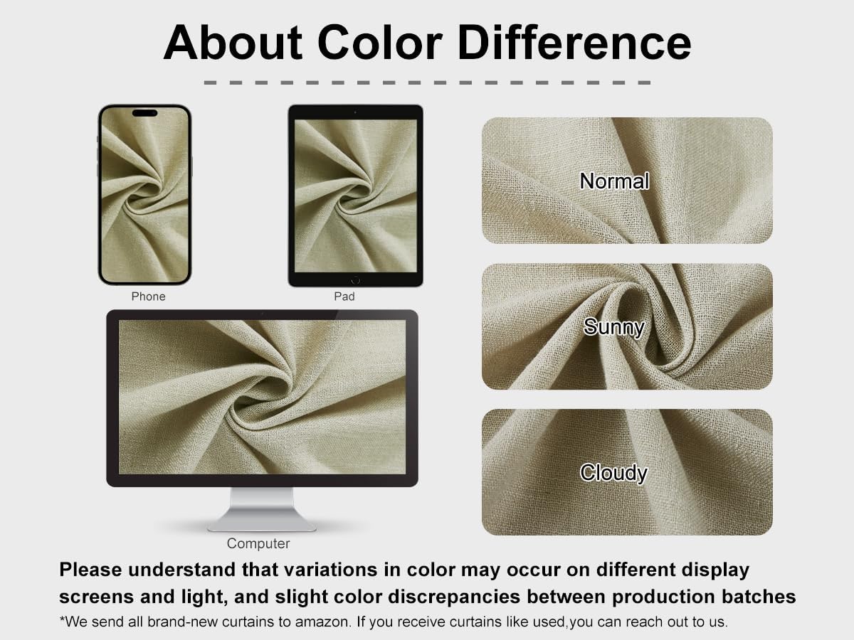 Vision Home Sand Pinch Pleated Semi Sheer Curtains Textured Linen Blended Light Filtering Window Curtains 102 inch for Living Room Bedroom Patio Pinch Pleat Drapes with Hooks 1 Panel 84" Wx102 L