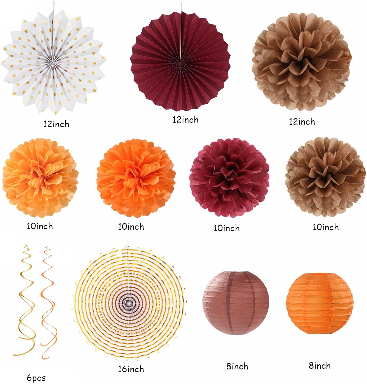 Boho Baby-Shower Burgundy Brown-Orange Party-Decorations - 33pcs Banner,Fall Autumn Streamers Tassel Garland,Tissue Pom Poms Honeycomb,Paper Lantern Fan, Wedding Harvest Rustic Birthday Decor Hugtmr