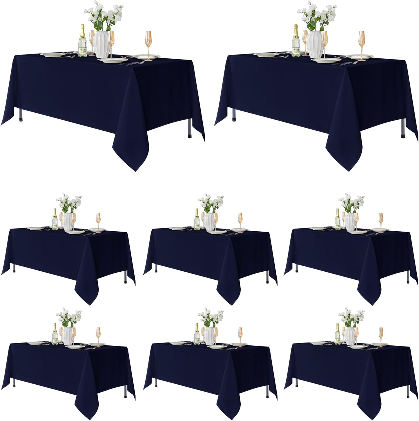 Fitable 8 Pack Table Cloth Rectangle Table: Stain and Wrinkle Resistant Tablecloth Rectangular, Washable Polyester Tablecloths for Wedding Party Dining Banquet Event Catering(Navy, 70x108 Inch)