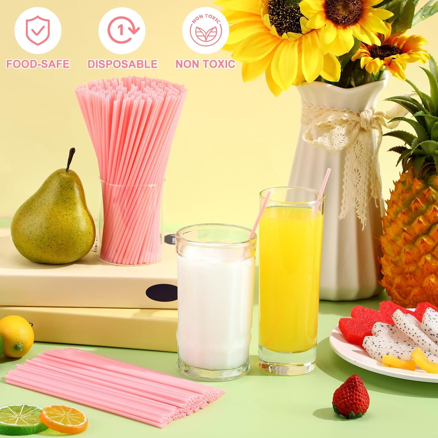 6000 Count Coffee Cocktail Stirrers Straws Disposable Plastic Sip Stir Sticks Cocktail Drink Stirrers Sticks Cups Straws for Bars Juice Drinking(Pink,7 Inch)