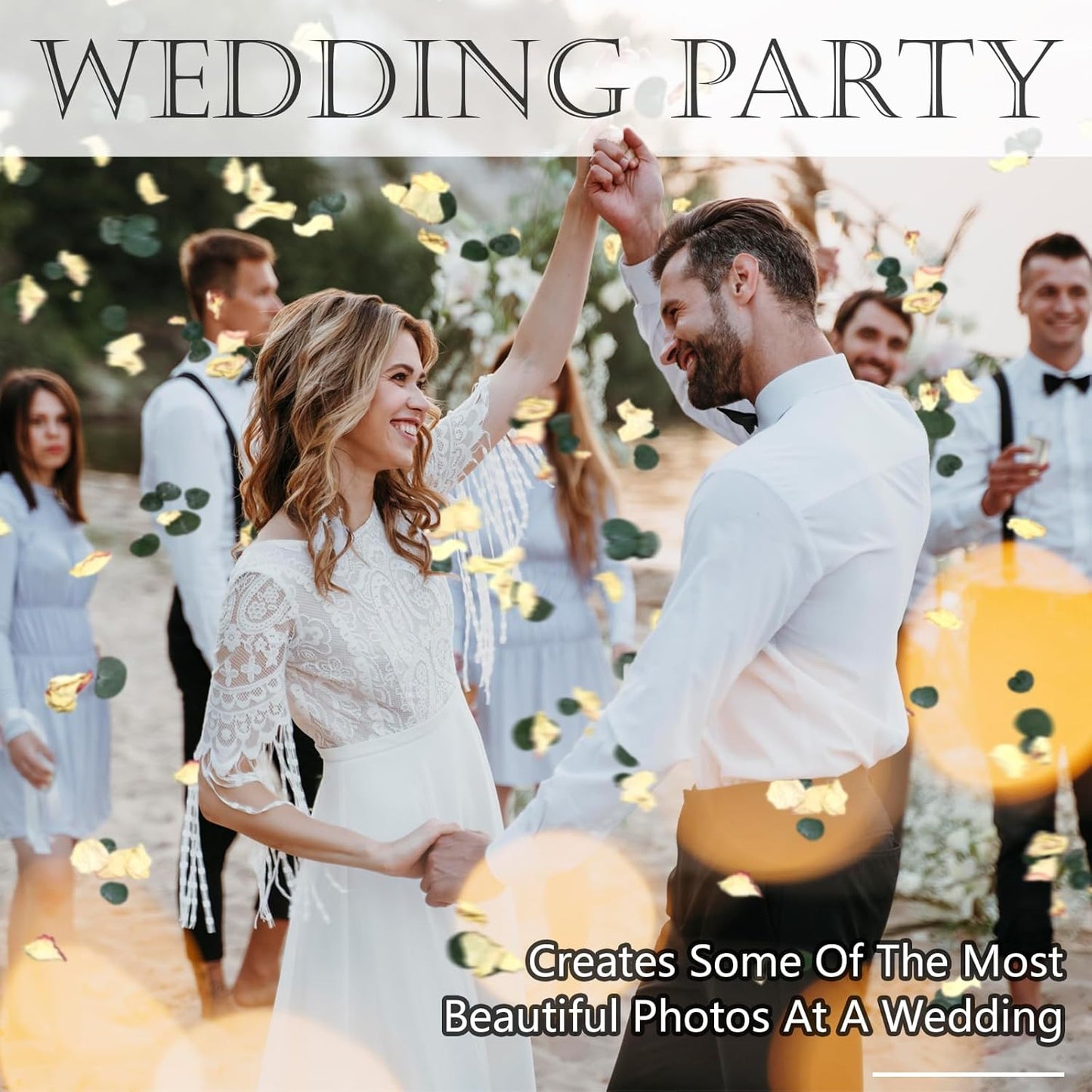 Oning 20+ Cups of Mix Dried Bio Flower Rose Petals Confetti, 2 QT Ivory White Roses & Eucalyptus Leaves, Real Petals for Wedding Parties Romantic Gifts