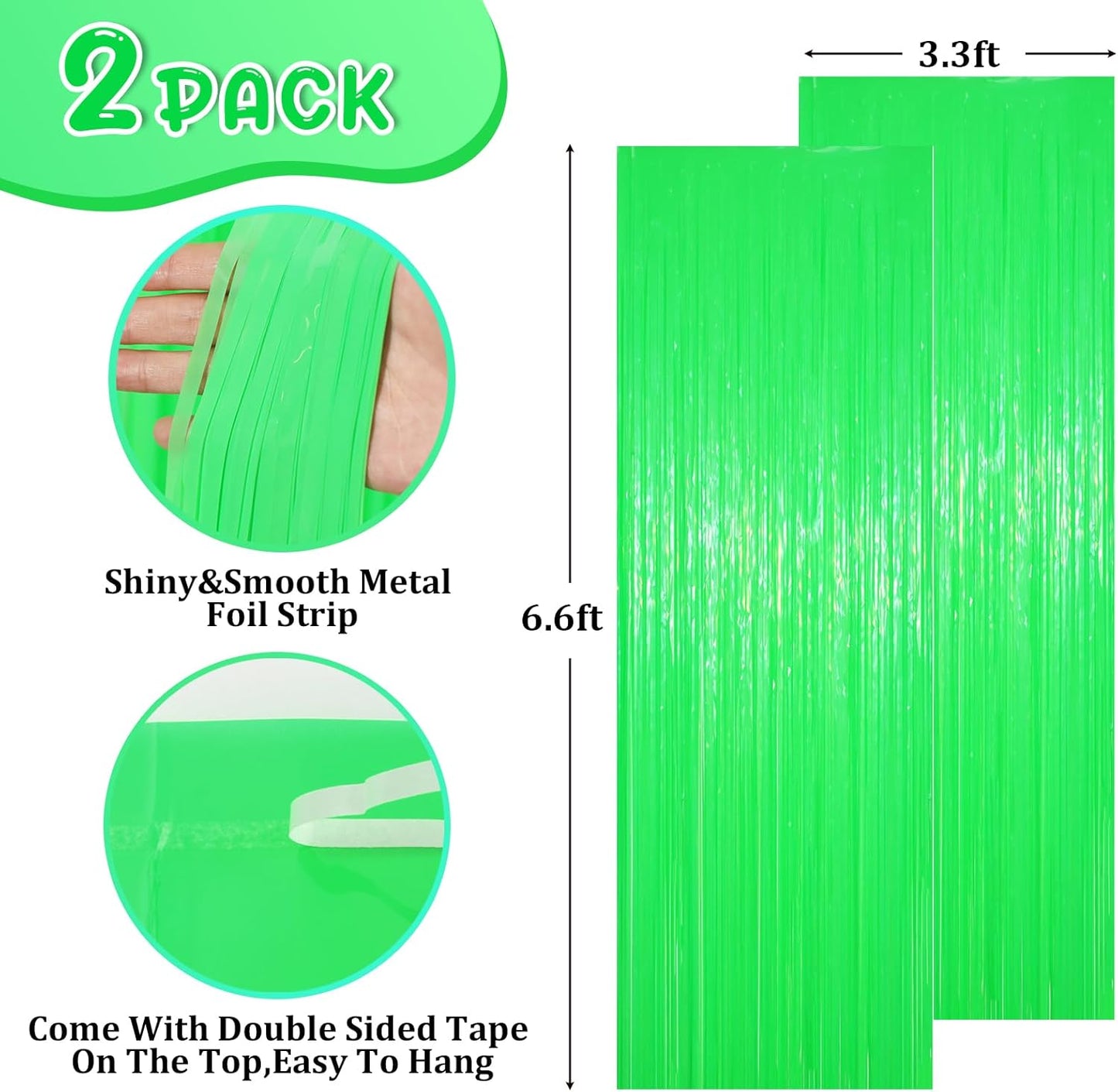 2 Pack Pastel Green Foil Fringe Backdrop Curtains, Tinsel Streamers Party Decorations, Fringe Backdrop for Baby Shower, Birthday Party