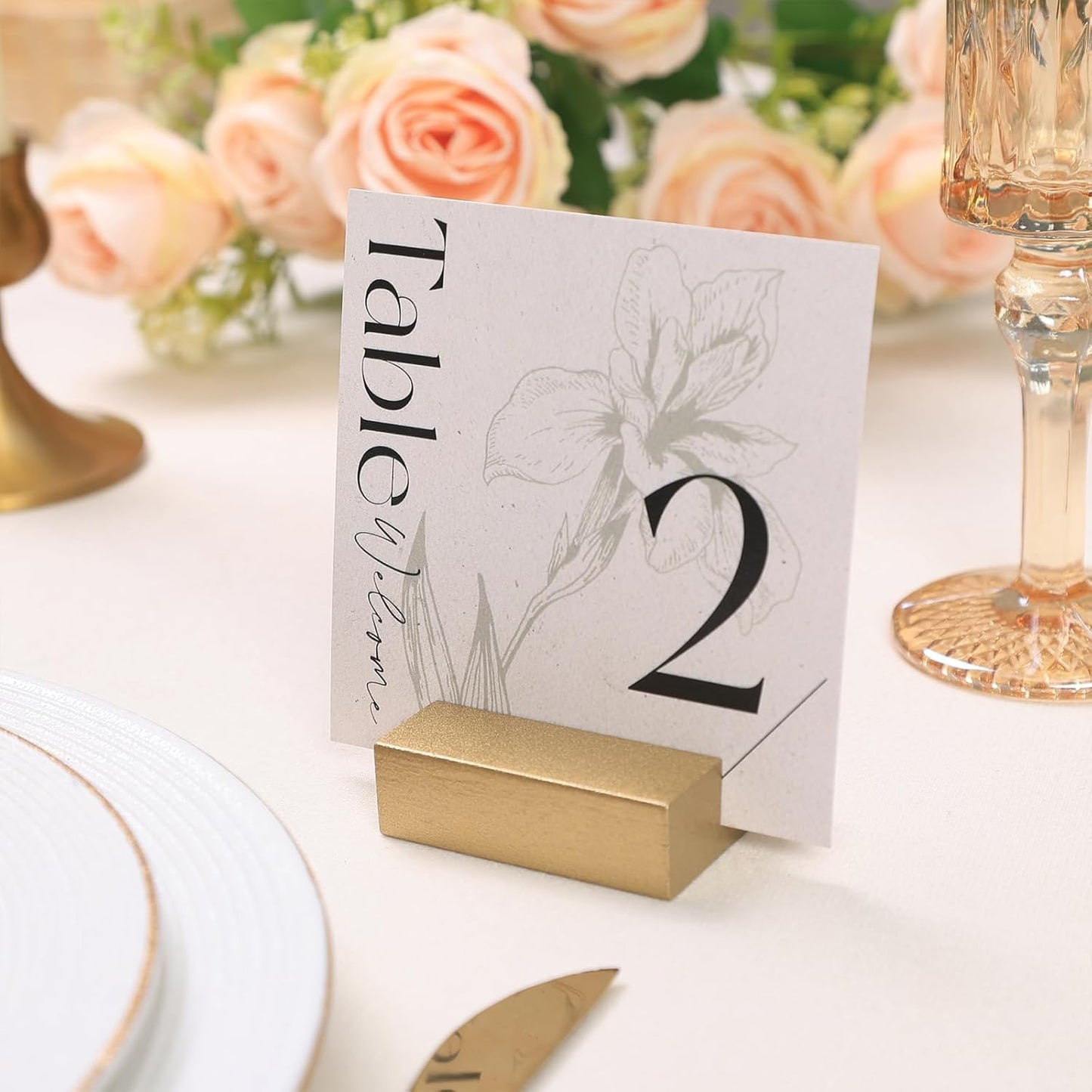 UNIQOOO 12 Pack Gold Birch Wood Stands /1.2mm Slot for Cardstock, Wedding Table Numbers Holders, Photo Holder, Photo Display Stand for Event Decor, Retail Shop, Cafe Restaurant Menu, Business Card, Name Tag