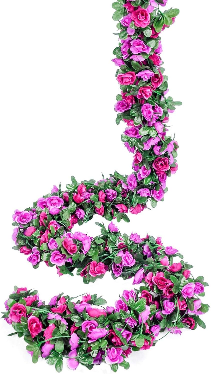 Miracliy 9Pcs 74FT Purple Flower Garland Artificial Rose Arch Vines Fake Spring Floral Garland for Flower Wall Backdrop Wedding Mothers Day Garden Tea Party Decoration