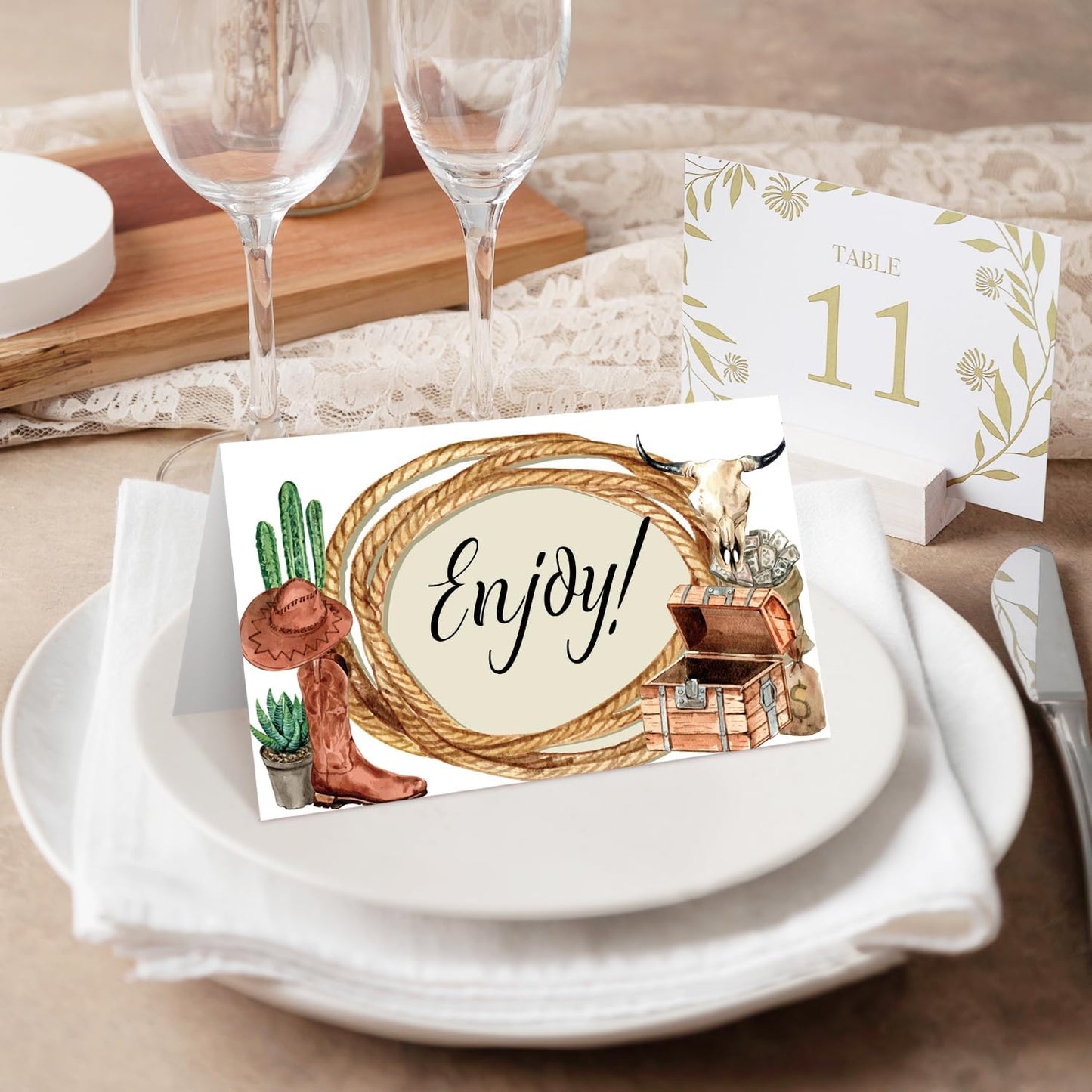 25 Western Cowboy Place Cards for Table Seating, Birthday Name Place Card, Tent Cards for Baby Shower Reception Dinner Party Decorations -A30