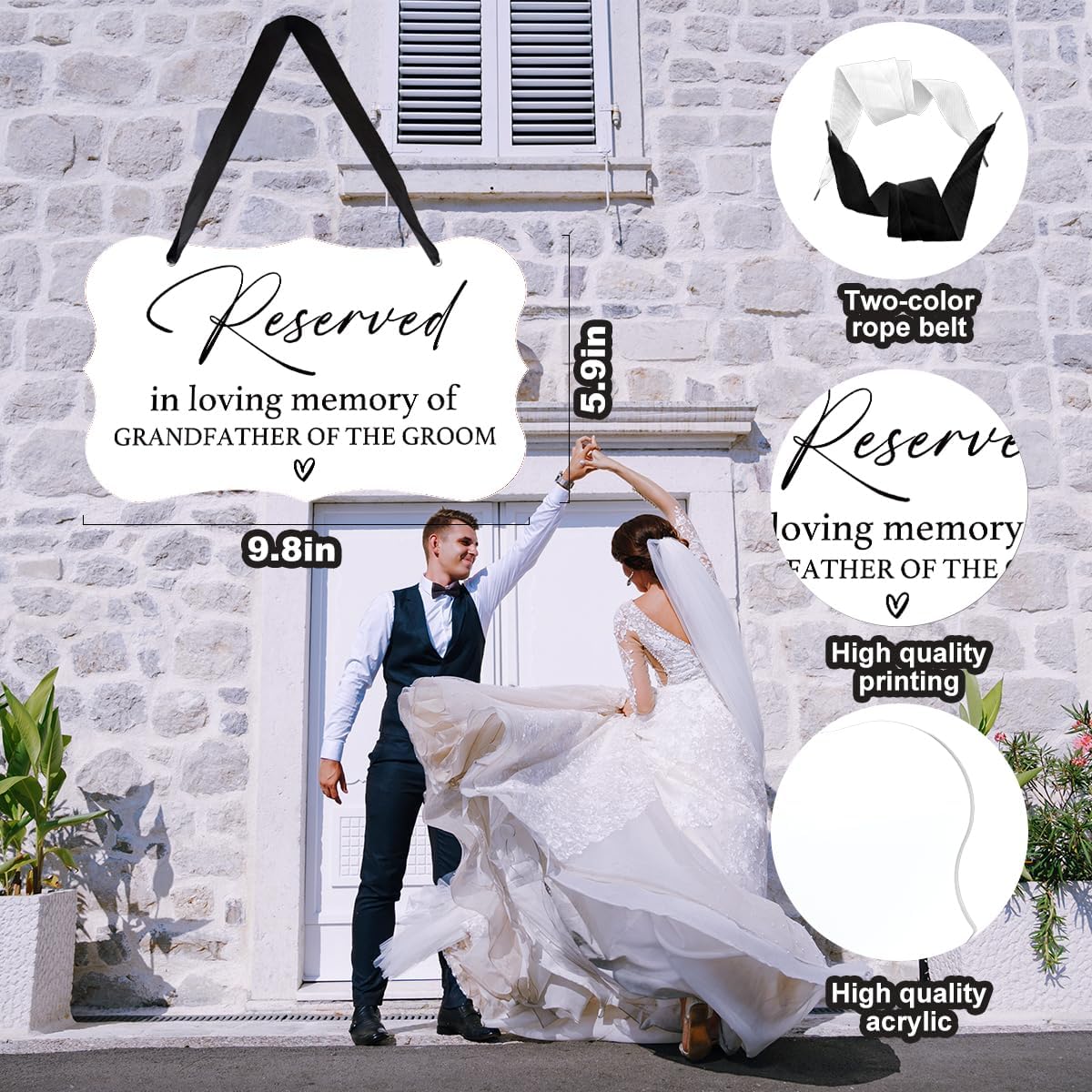 Acrylic Wedding Sign, Ring Bearer Sign, Reserved Seating Signs, for Grandfather of The Groom, Rustic Wedding Decor Signs, Acrylic Wall Art With Ribbon for Chairs Weddings Decor (White)