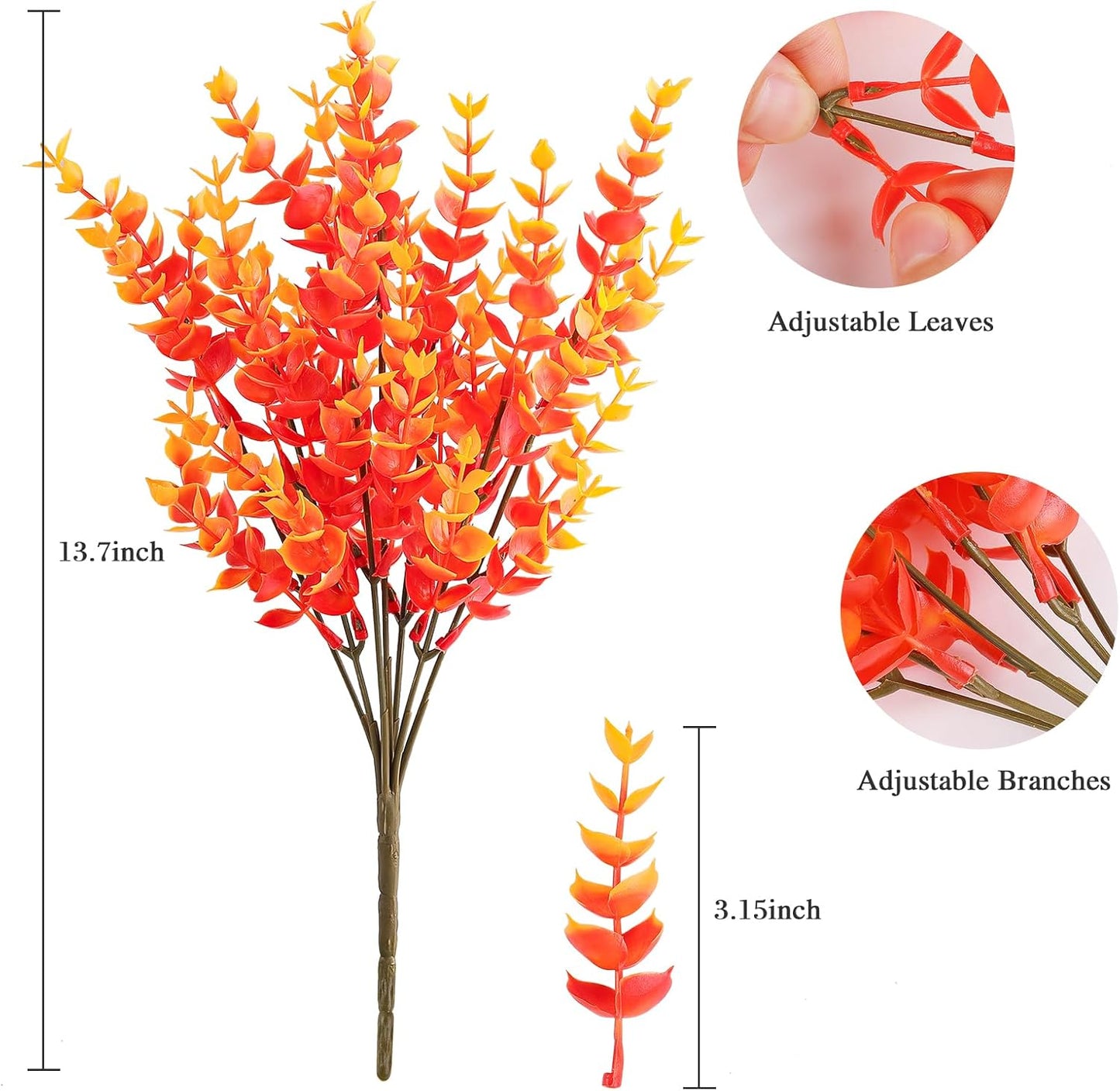 AmyHomie 20 Bundles Orange Fall Decor Artificial Flowers for Outdoor UV Resistant Faux Eucalyptus No Fade Fake Mums Plastic Plants Garden Porch Window Box Decorating