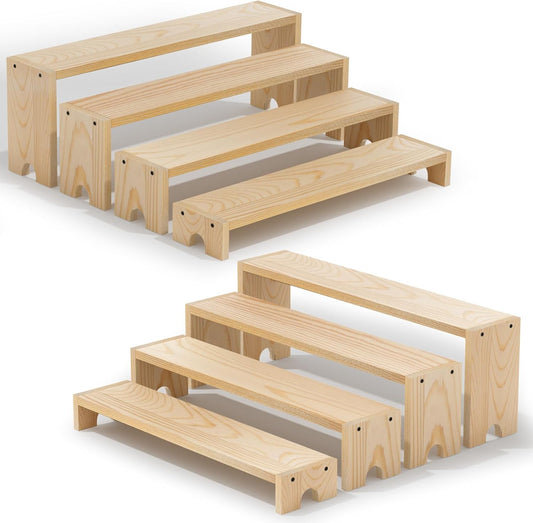 14 Inch Large Wooden Tiered Riser Display Stands, 2 Set Stackable Wooden Cupcake Stand Dessert Table Display Set,Tiered Shelf Organizer,Display Stands Shelf,Vendor Booth Display Items for Vendor Events（Natural Wood Color）