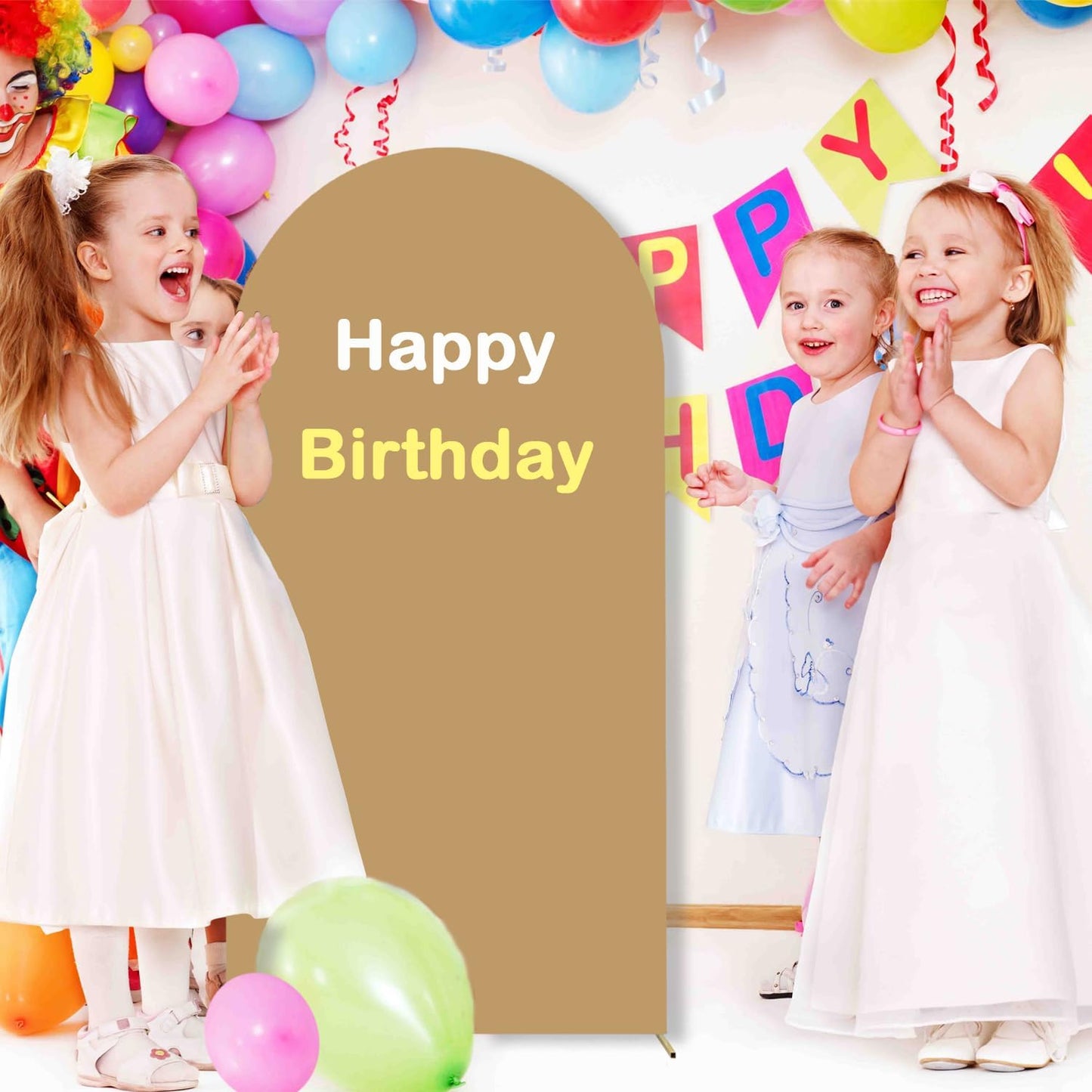 Khaki Arch Cover 4FT Brown Spandex-Arch-Cover Round Top Wedding Chiara Arched Cover Tan Arches Frame Covers Double Sided Backdrop Panels for Baby Shower Birthday Party Balloon Decoration