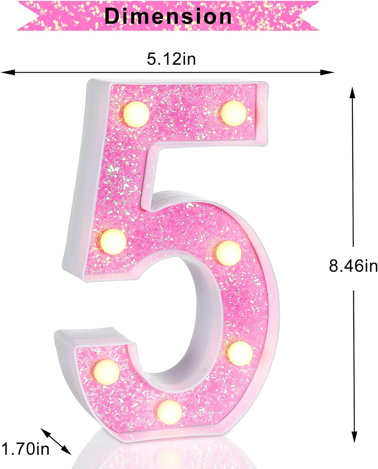 Foaky Pink Light up Letters，Pink Party Decorations,Girls Room Decor,Glitter Marquee Numbers,Alphabet Letter Sign for Night Light Birthday Party Girls Gifts, Home Bar Decoration (5)