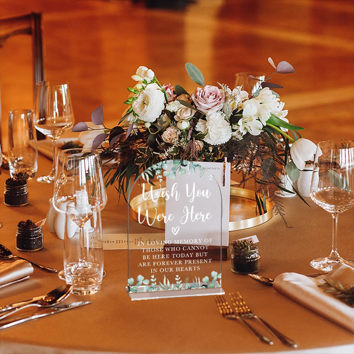 Acrylic Wedding Sign Wish You Were Here Signs for Ceremony Modern Calligraphy Arch Acrylic Table Top Signs for Wedding Reception and Event Party Table Decor (Eucalyptus Leaves)