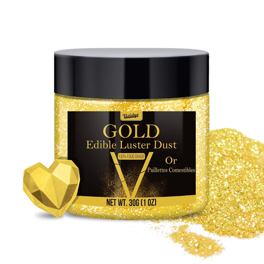 Edible Glitter - 30g / 1oz Luster Dust Edible Glimmer Powder for Sparkling Drinks, Foods, Wine, Cake - Food Grade Shimmer Dust Powder for Baking, Beverage, Cookies Decoration
