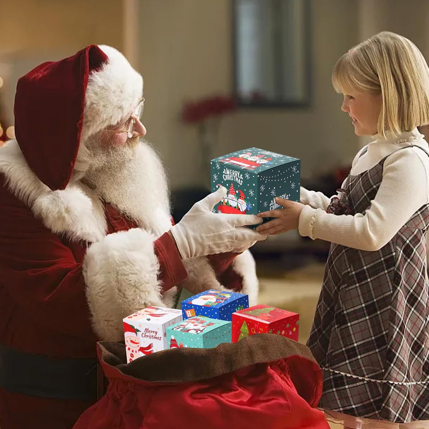 COTOPHER 20 Pcs Christmas Gift Boxes, 6" x 6" x 6" Xmas Candy Boxes for Gift Giving, Paper Treat Ornament Gift Box Decorative Christmas Goodie Box for School Home Holiday Party Favors Supplies