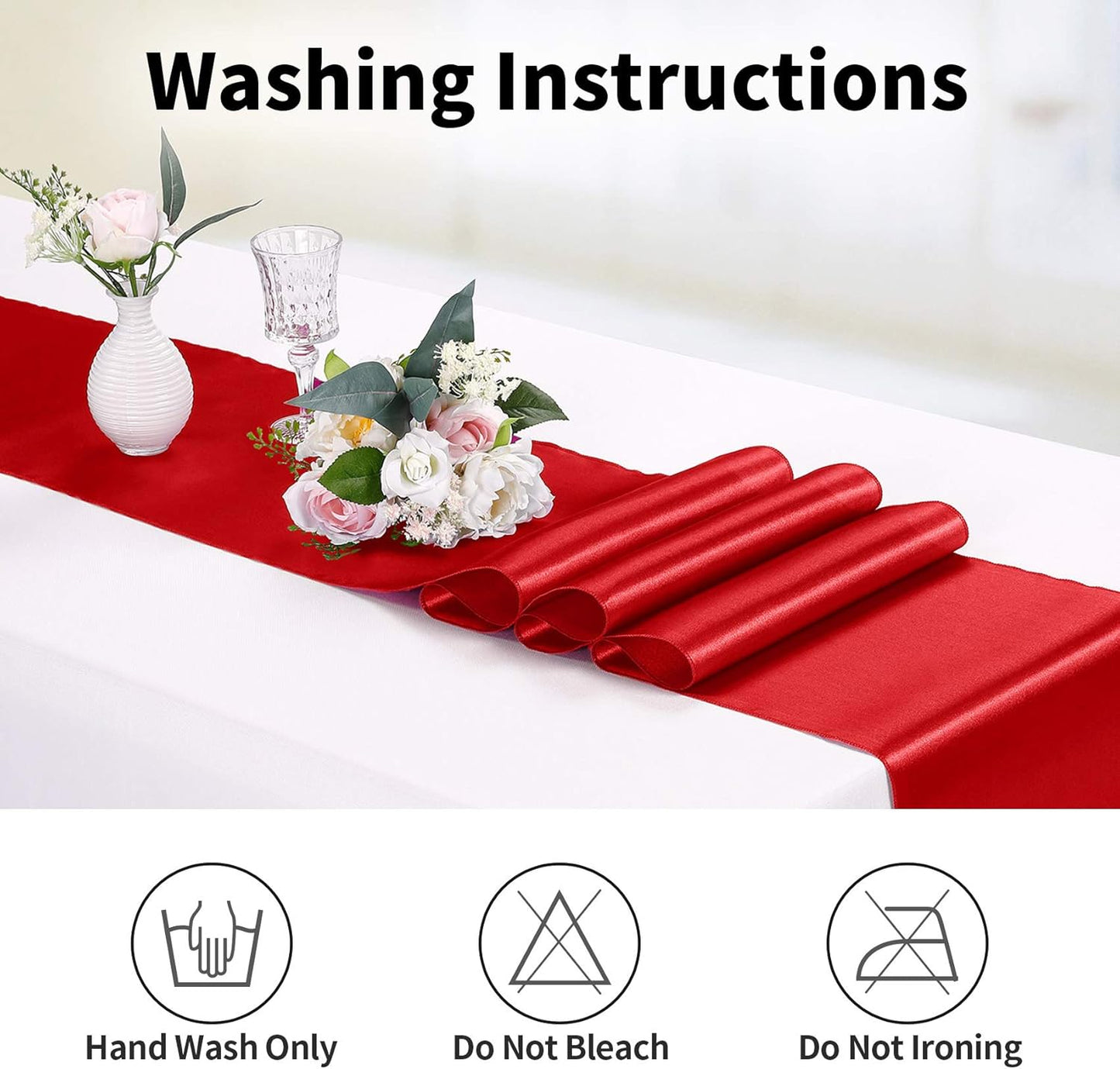 5-Pack Satin Table Runner Red 12 x 108 inches Long, Table Runners for Wedding, Birthday Parties, Banquets Decorations（5 Pack, 12x108 Inch, Red）