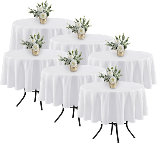 Fitable 6 Pack White Round Table Clothes - 70 Inches in Diameter - Stain Resistant and Washable Tablecloths, Polyester Fabric Table Covers for Wedding, Party, Banquet, Gathering