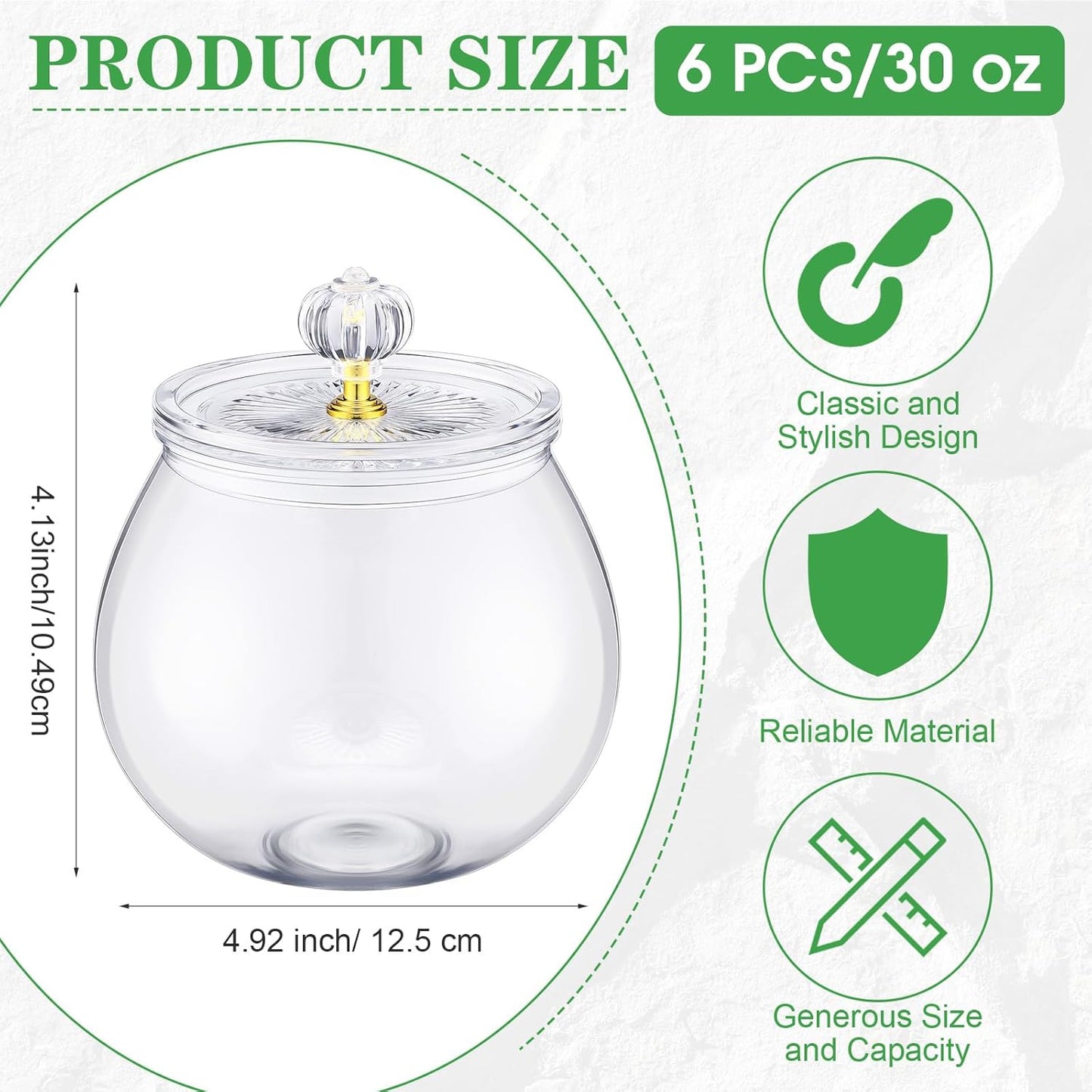 Nuogo 6 Pcs Plastic Candy and Cookie Jar with Lids Decorative Apothecary Jars Candy Buffet Containers Clear Airtight Food Storage Canister Home Decoration(30 oz,Stylish)