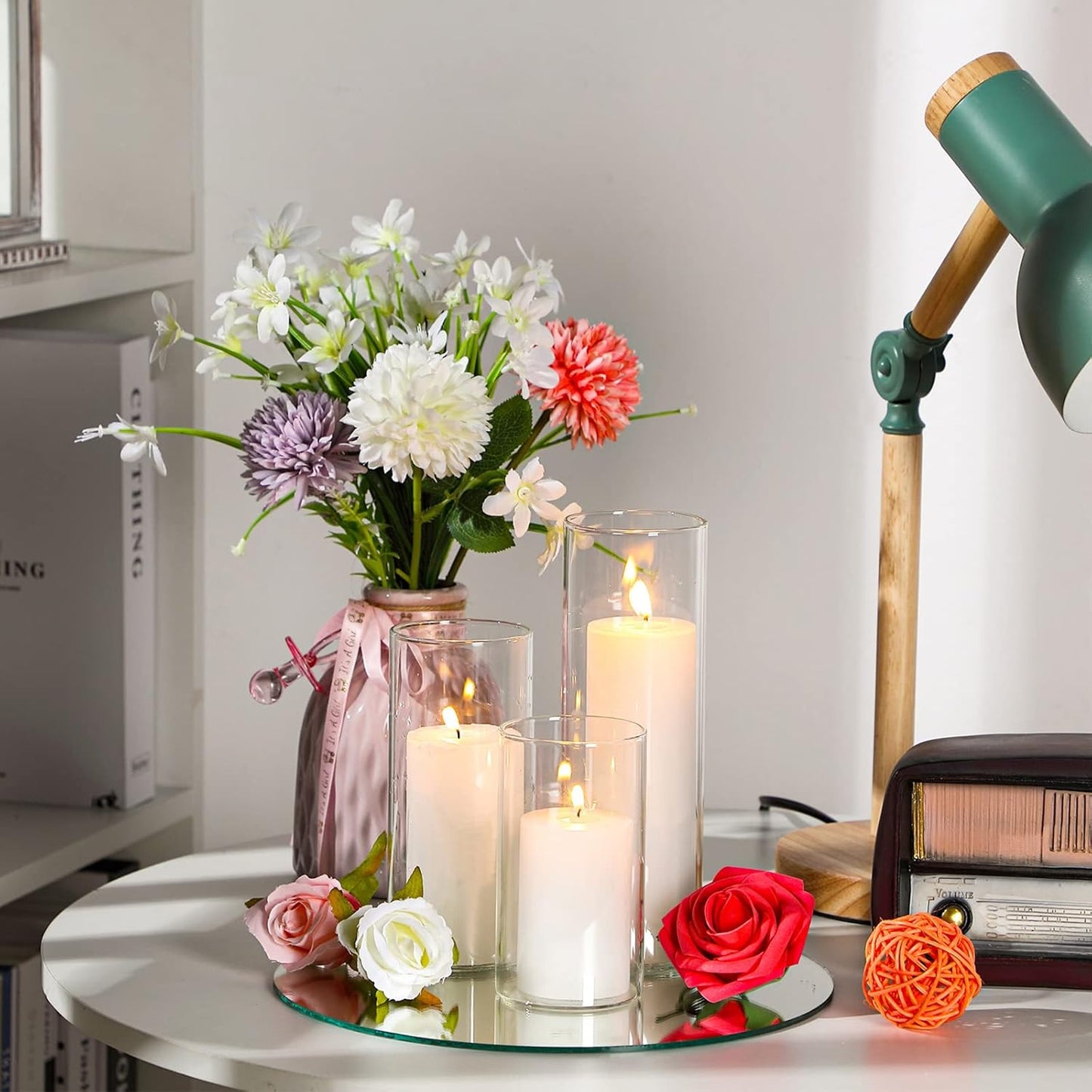 Thin Glass Cylinder Vases 2.5''/3.3'' Diameter 2mm Wall Thickness Clear Flowers Vase Hurricane Floating Candles Holders for Table Centerpieces Wedding Decor(3.3'' X 5.9'',7.9'',9.8'',36 Pcs)