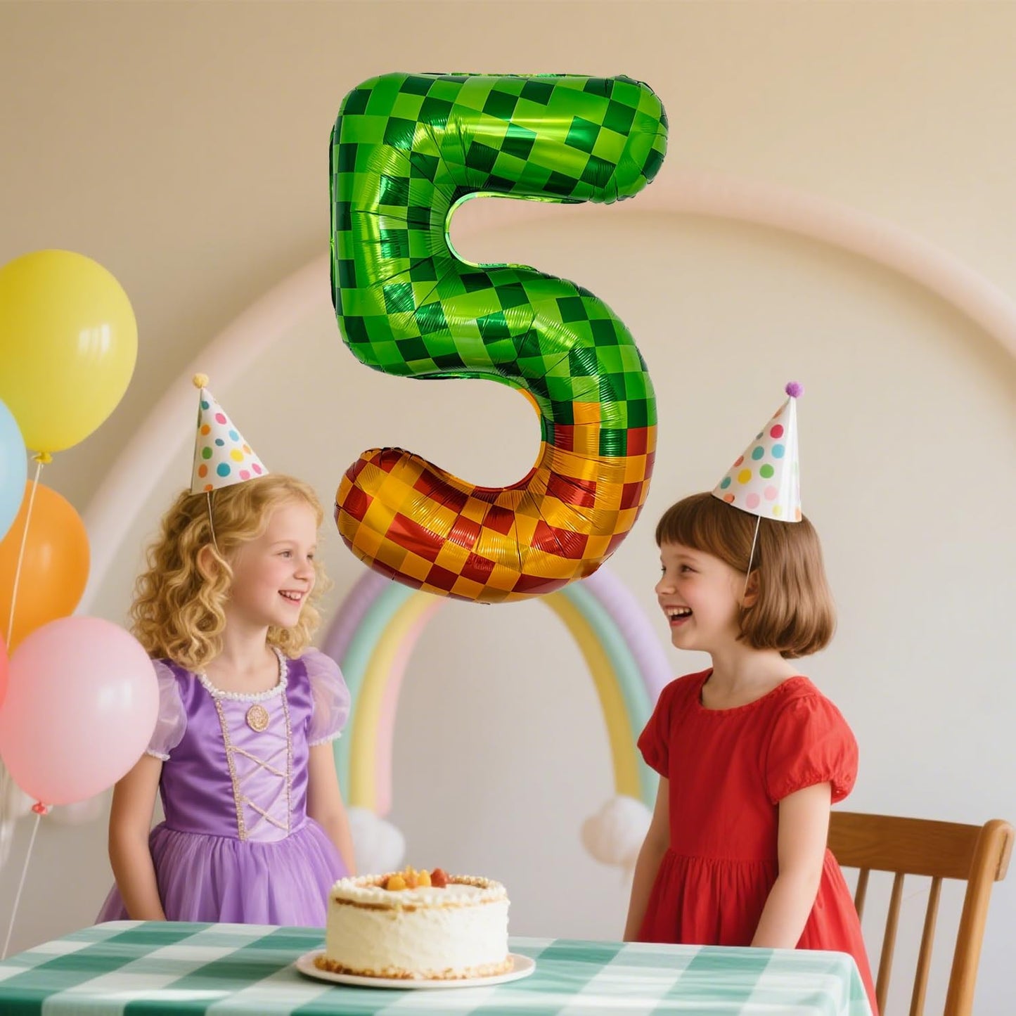 Pixel & TNT Theme 40in Giant Number Balloons - Foil Mylar Birthday Party Decorations for Kids Adults Cumpleaños, Block Style Pixel Art Shape Balloon Decor Supplies (Pixel, Number 5)