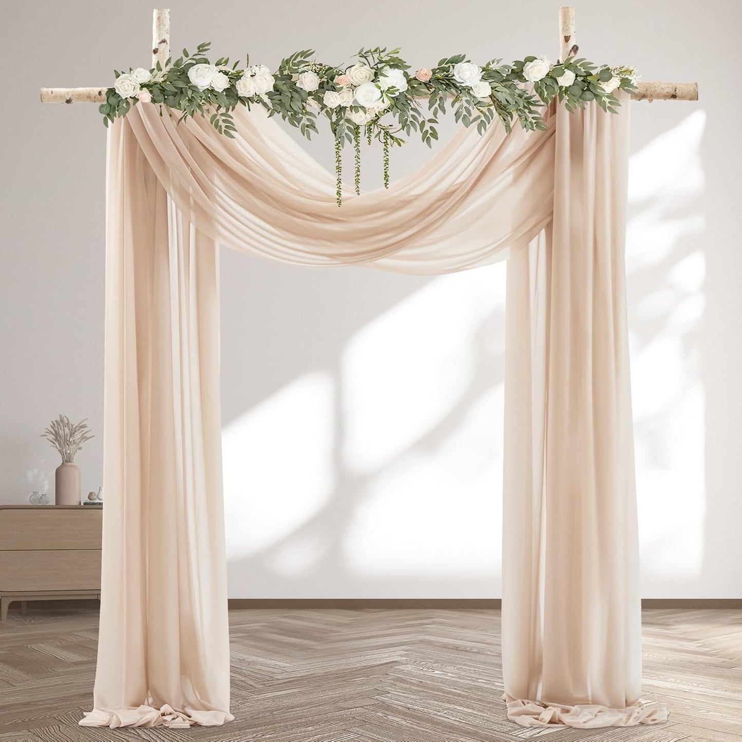 30" x 20Ft Wedding Arch Draping Fabric, 2 Panels Dark Champagne Sheer Curtain Drapes Extra Wide & Long Backdrop Curtains for Wedding Arch Ceremony Birthday Party Decorations