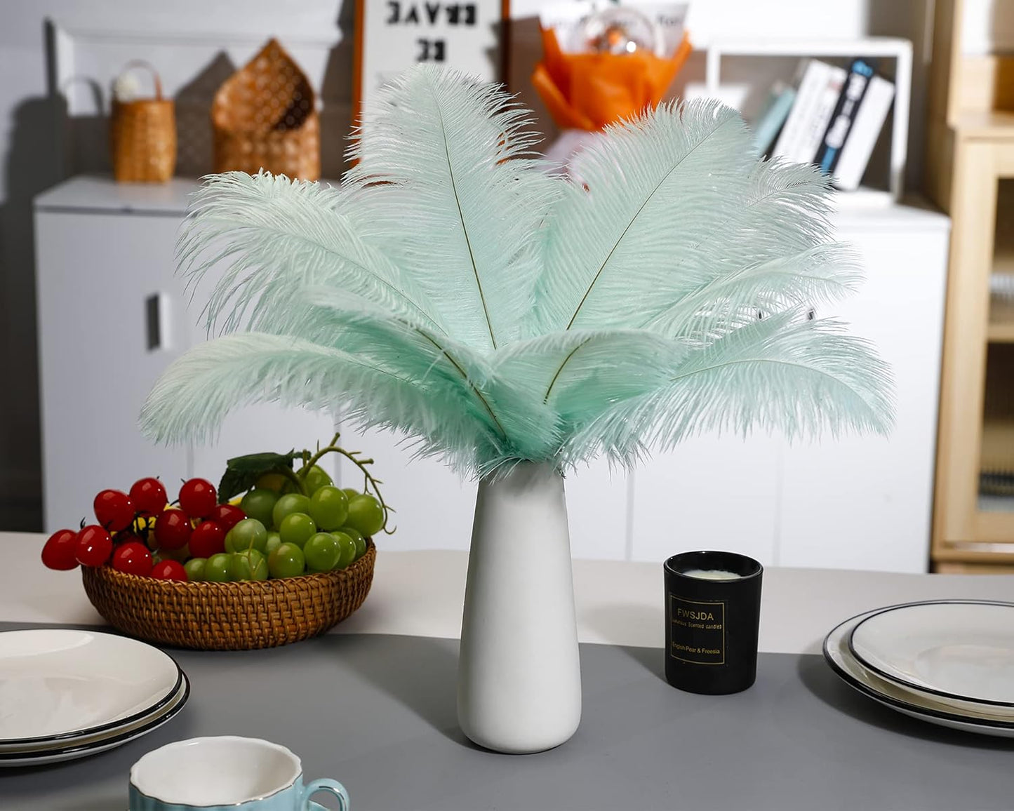 Ballinger Aqua Green Ostrich Feathers - 24pcs 12-14inch Craft Feathers Bulk for Wedding Party Centerpieces Mardi Gras Decorations and Home Decor