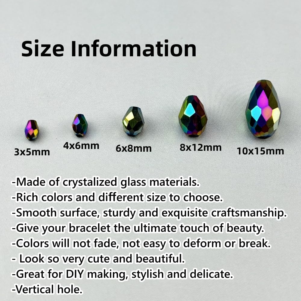 150pcs 4x6mm Teardrop Crystal Glass Beads for Jewelry Making, Faceted Vertical Hole Teardrop Glass Spacer Beads for Wind Chimes Bracelet Earring Necklace DIY Craft(Rainbow)