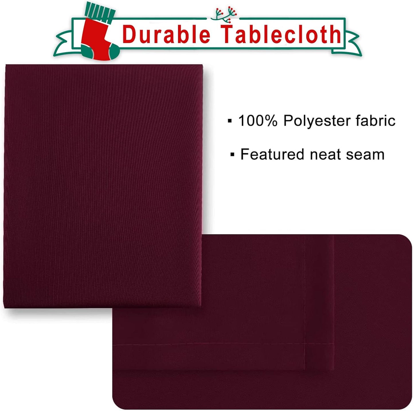 Hiasan Small Tablecloth for Square Tables - Waterproof and Spillproof Washable Christmas Fabric Table Cloth for Dining Room Kitchen Party (Burgundy, 40 x 40 Inch)