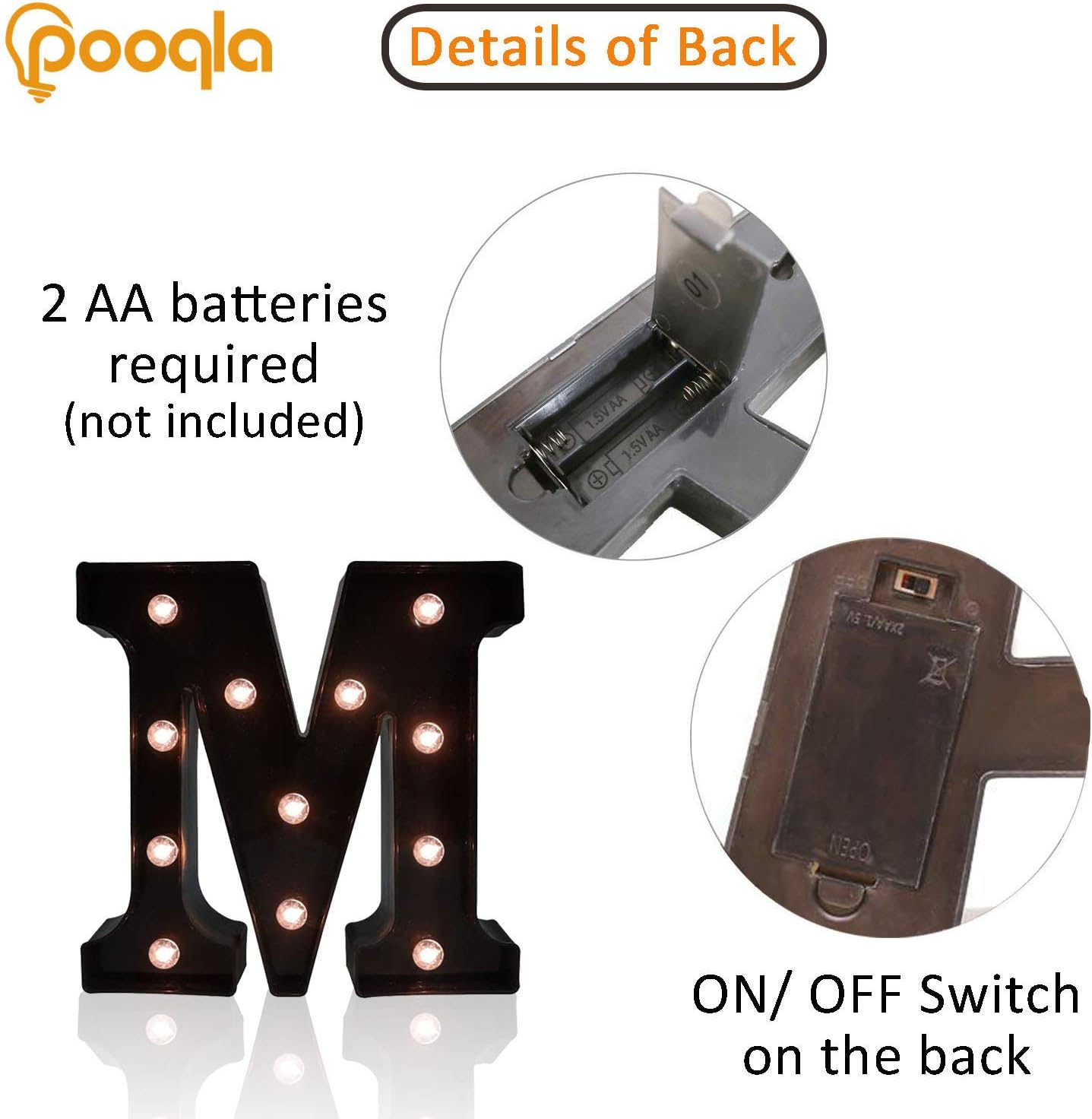 Decorative LED Illuminated Letter Marquee Sign - Alphabet Marquee Letters with Lights For Wedding Birthday Party Christmas Night Light Lamp Home Bar Decoration M, Black