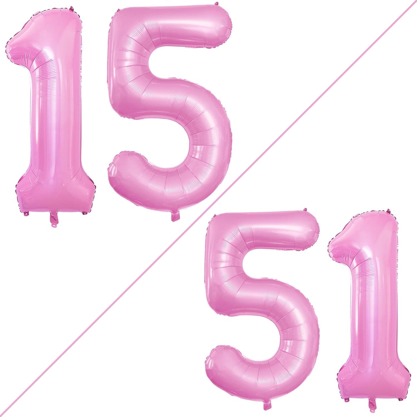 GOER Number 15 Balloons for 15th Birthday Sweet 15 Party Decorations,42 Inch Jumbo Foil Helium 51 Balloons for 51st Birthday Party Decoration (Light Pink)