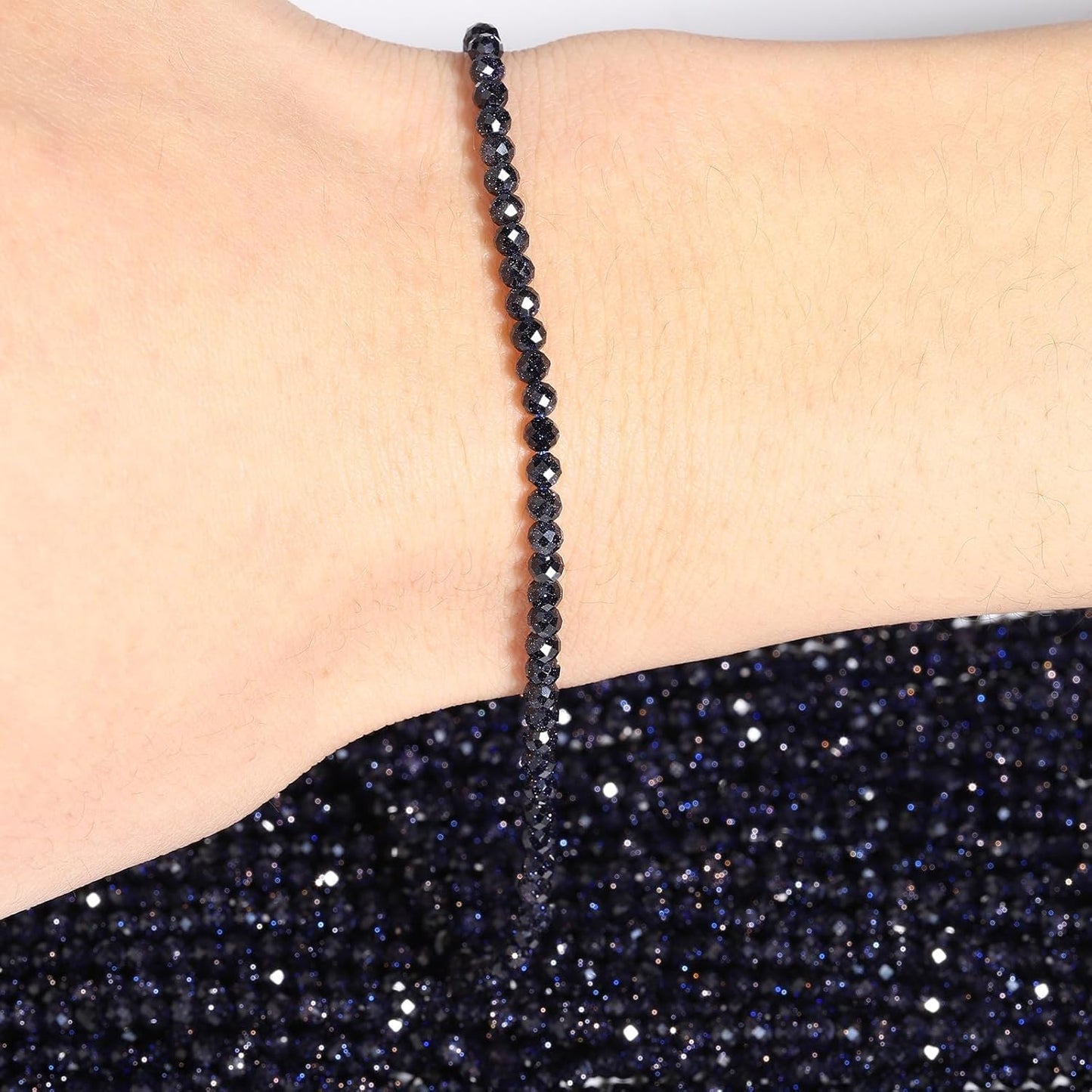 Song Xi 180pcs 2mm Natural Blue Sandstone Gemstone Beads Faceted Round Loose Stone Beads for Jewelry Making