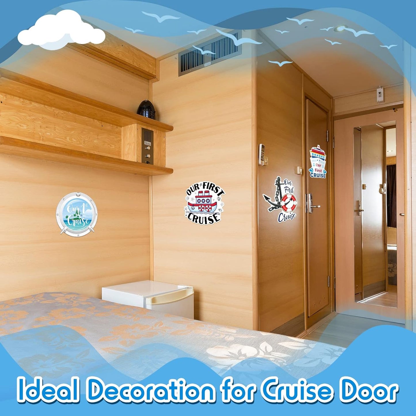 Hoteam 4 Pcs Our First Cruise Door Decorations Magnetic Large First Cruise Ship Door Magnets Funny Waterproof Nautical Magnets for Carnival Cabin Stateroom Fridge Car