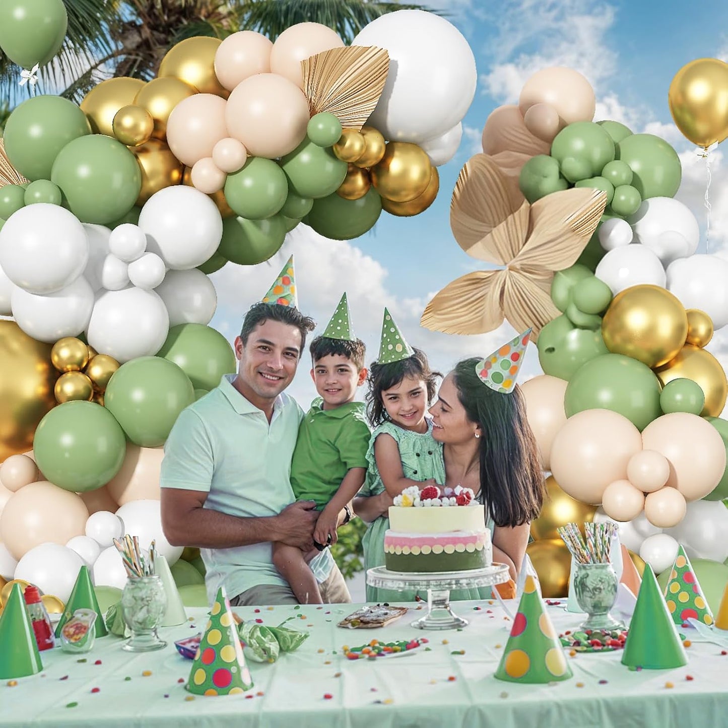 Sage Green Balloon Arch Kit 97Pcs Avocado Green Gold Balloons Garland Kit with Double Stuffed Balloons Neutral Nude Beige Cream White Birthday Party Balloons for Bridal Baby Shower Wedding Decorations
