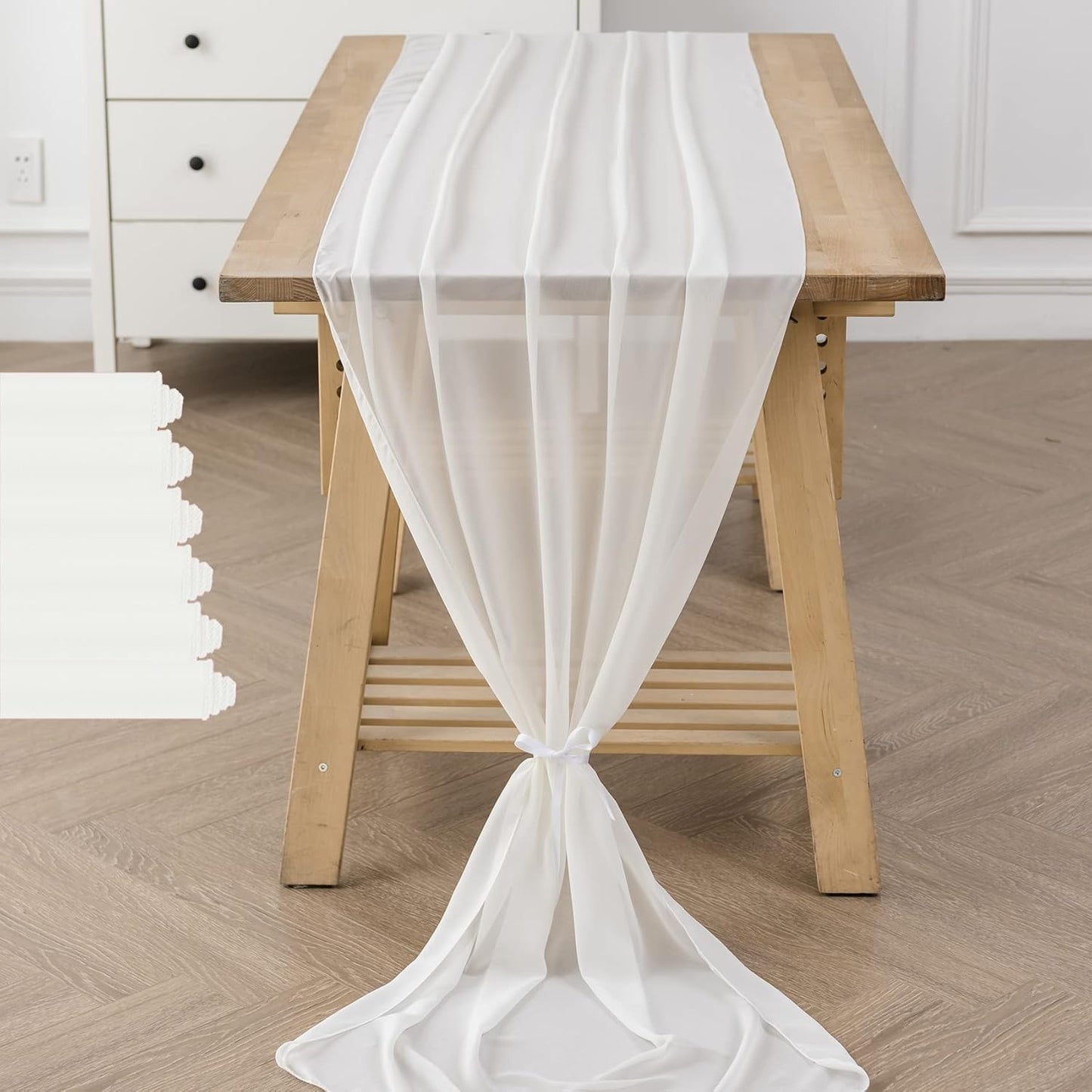 6Pack 9ft Chiffon Table Runner 14x108 Inch Sheer Romantic Table Runner for Wedding Birthday Party Bridal Shower Outdoor Decoration-Ivory