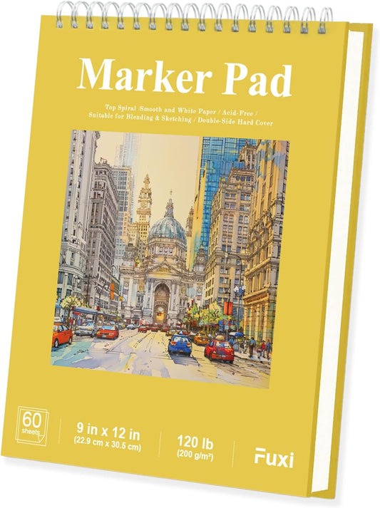Marker Paper Sketchbook, 9"X12" Alcohol Marker Paper, 60 Sheets (200gsm/ 120lb) Marker Sketchbook Bleedproof, Professional Art Supplies for Adults & Teens.