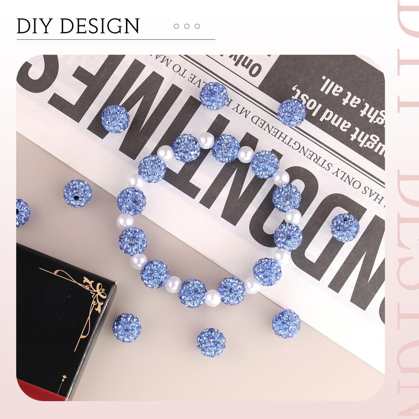 100 pcs 10mm Rhinestone Beads for Jewelry Making, Light Blue Shiny Round Shamballa Disco Beads Bulk, Sparkle Crystal Clay Christmas for Bracelet Baseball Necklace Earring Crafting and DIY