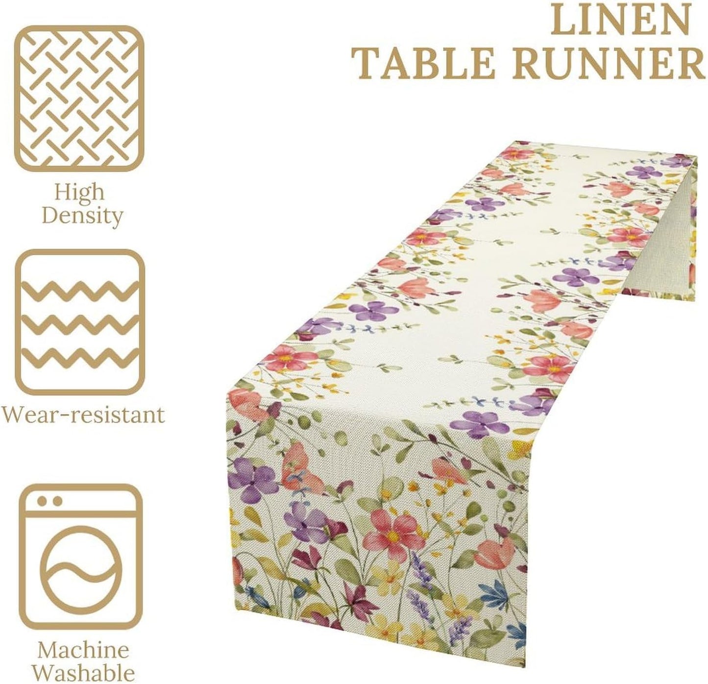 Floral Table Runner,Flowers Plant Print Spring Table Runner for Kitchen Dining Table Decoration for Home Party Decor 13x72 Inch