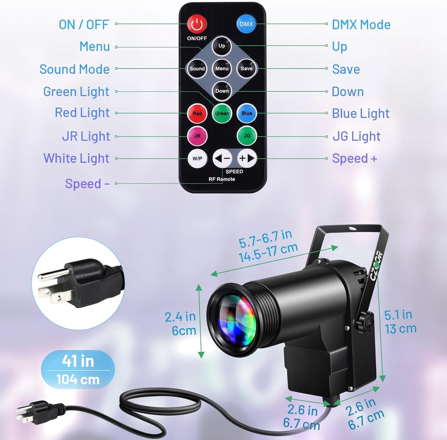 Pinspot Light 15W DMX, Czgor RGBW Disco Ball Lights with Remote Control / DMX512 / Sound Activated Pin Spotlight for Mirror Ball DJ Party Wedding Show