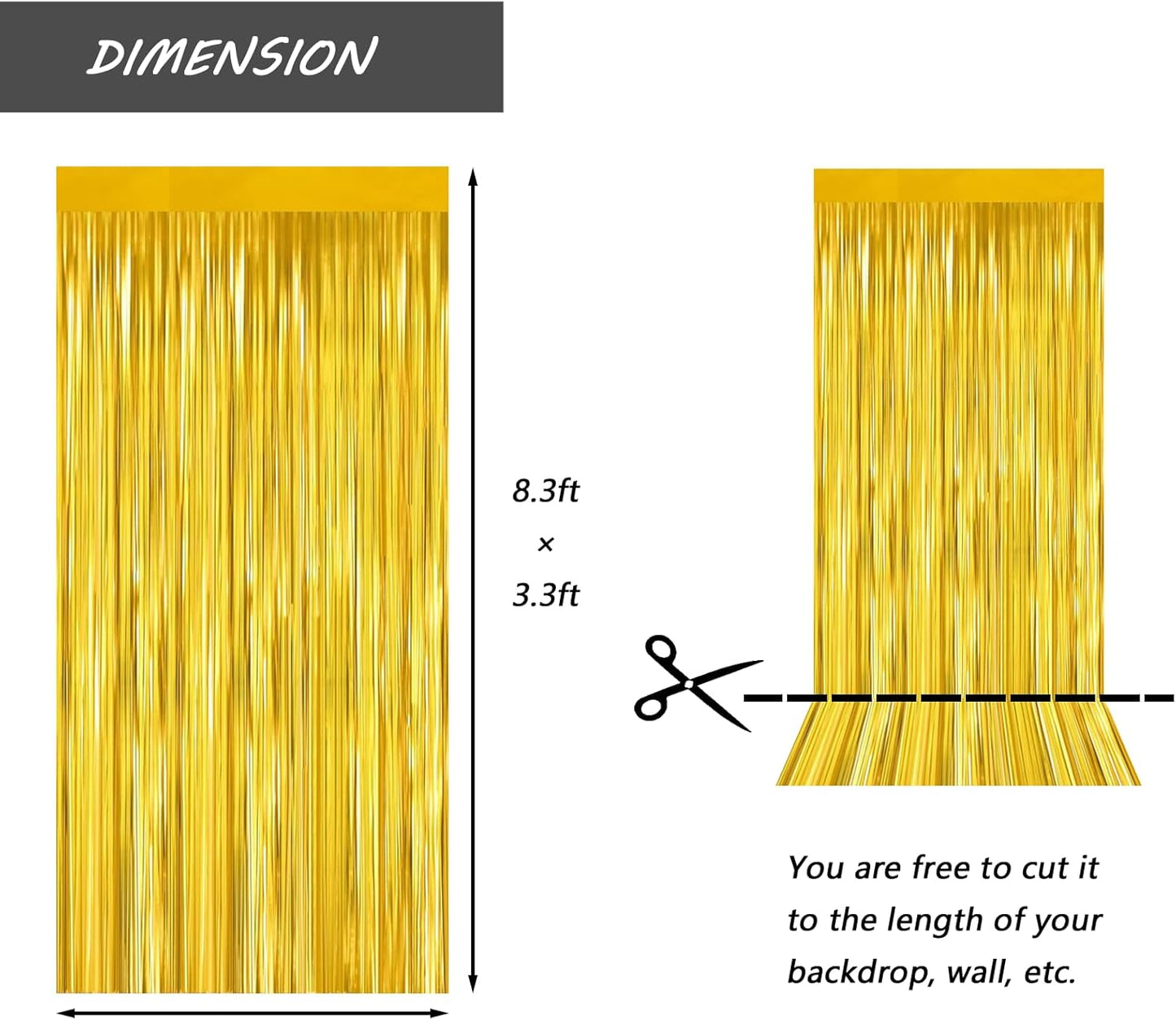 Gold Foil Fringe Curtain 3.3×8.3FT 2 Packs, Metallic Tinsel Curtains Party Streamers for Birthday Graduation Baby Shower Decoration (2pcs,3.3FT×8.3FT, Gold)