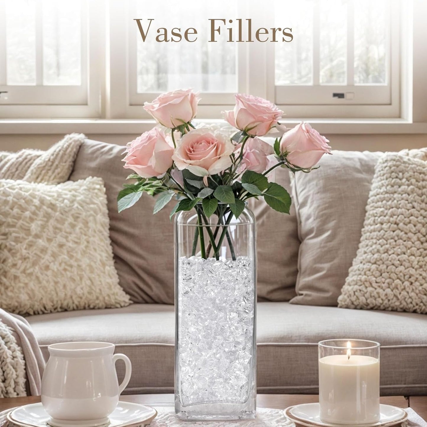 DomeStar 1000PCS Fake Ice, Acrylic Fake Diamonds Vase Filler Plastic Gems Clear Rocks for Vases Plastic Crystals Table Scatter Decor