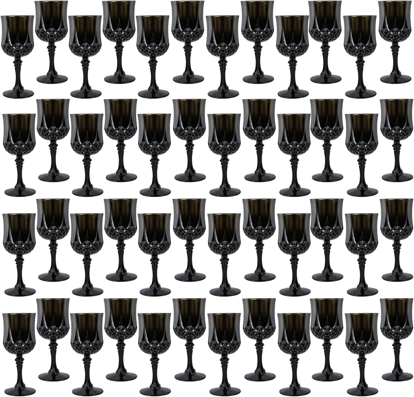 Plastic Wine Glasses，Plastic Goblets Vintage Style Cordial Drinking Glasses for Wedding Reception, Halloween Grand Event Party Supplies (48, Black)