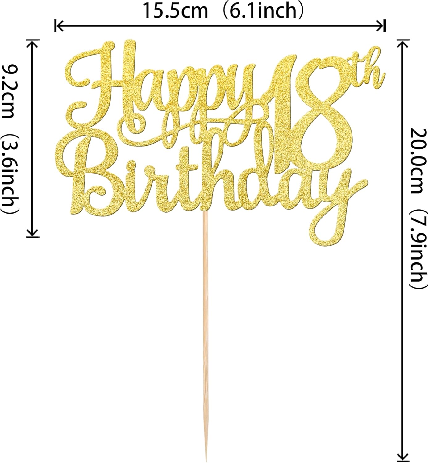 1 PCS Happy 18th Birthday Cake Topper Gold Glitter Cheers to 18 Years Birthday Cake Pick 18 Fabulous Cake Decoration for Happy 18th Birthday Theme Party Decorations Supplies