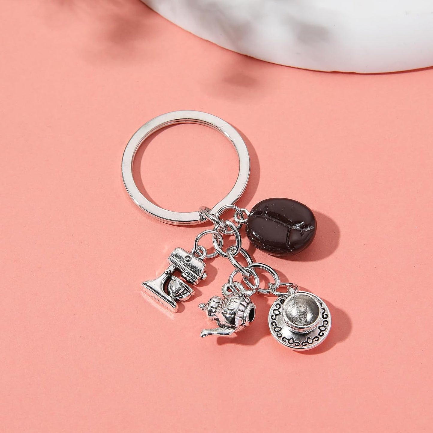 PHAETON 20PCS Coffee Bean Keychain - Coffee Lovers Gift - Silver, Modern, Unisex-Adults