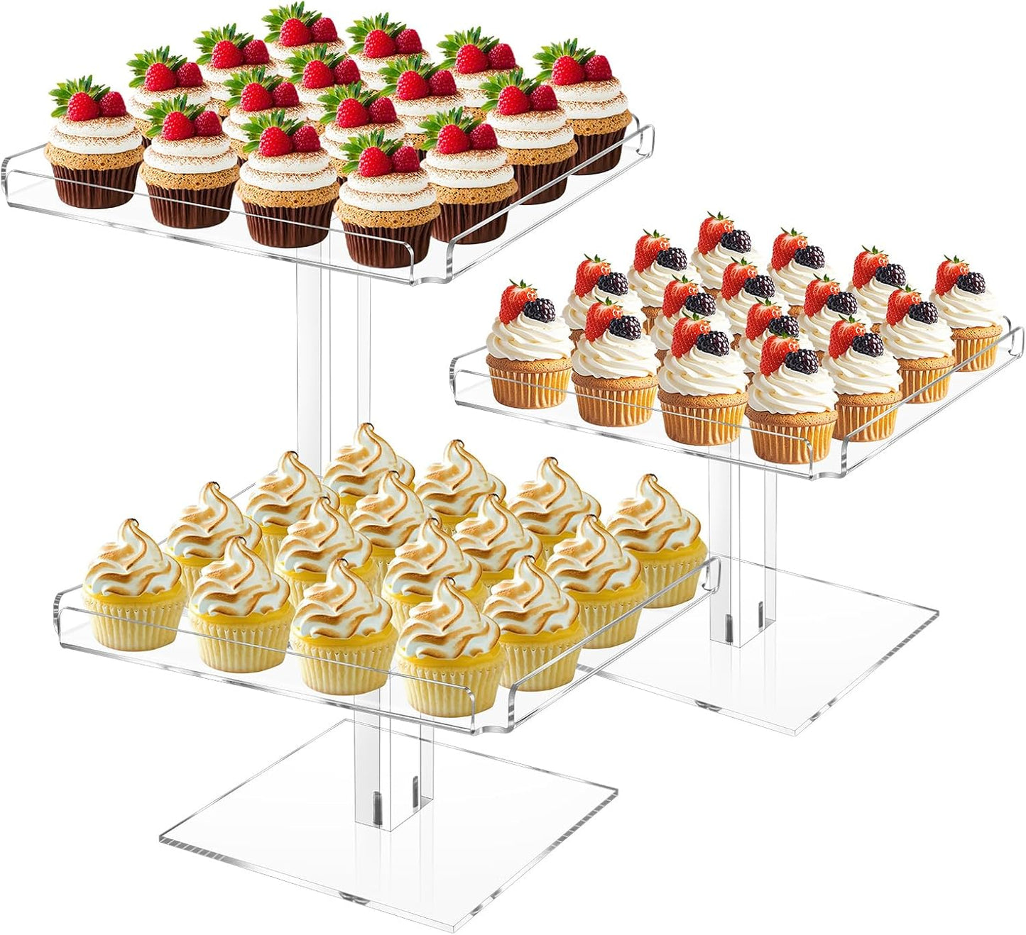 3 Tiered Serving Tray Set for Entertaining, Acrylic Dessert Table Display Set, Cupcake Stand Buffet Risers for Wedding Birthday Party Baby Shower