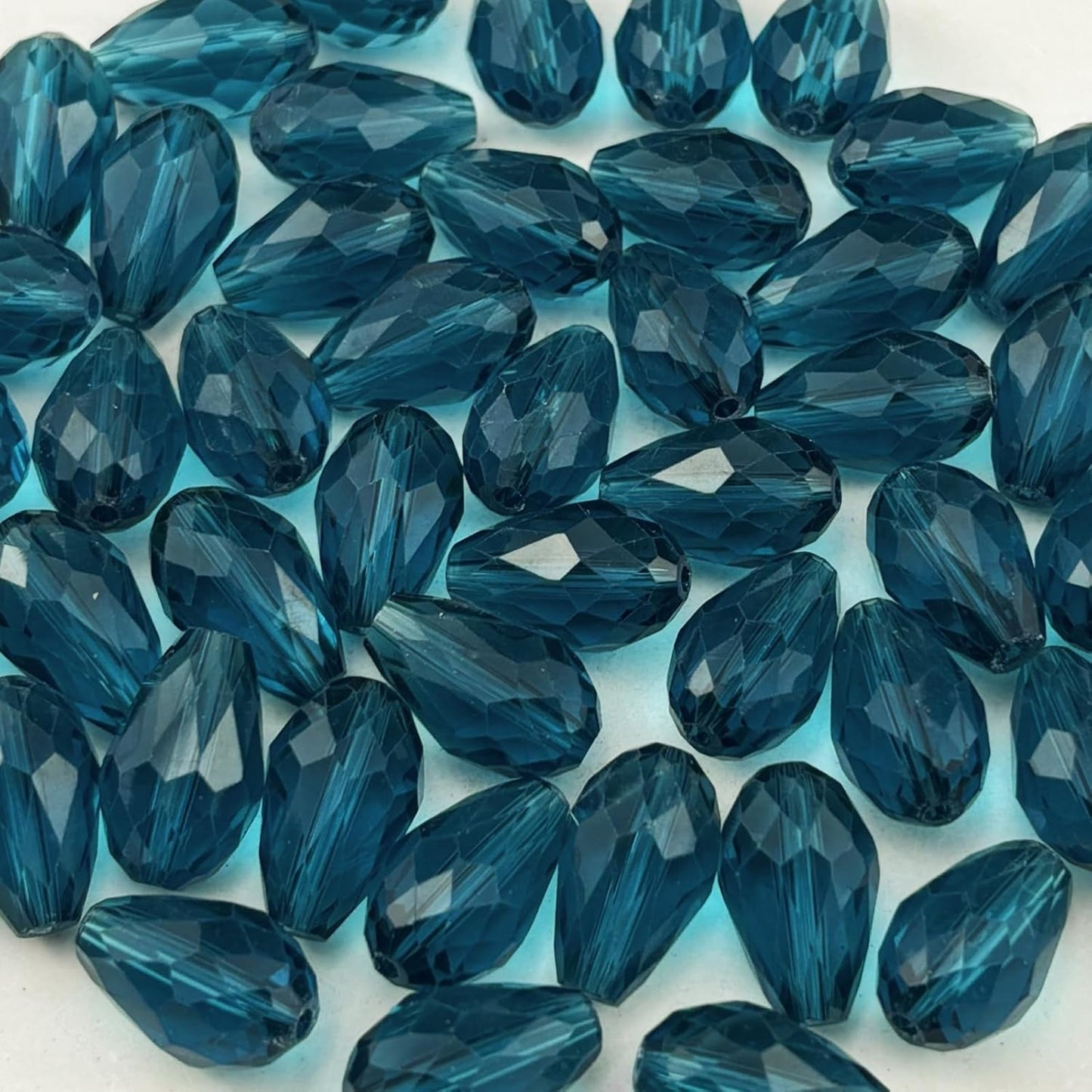 150pcs 4x6mm Teardrop Crystal Glass Beads for Jewelry Making, Faceted Vertical Hole Teardrop Glass Spacer Beads for Wind Chimes Bracelet Earring Necklace DIY Craft(Peacock Blue)