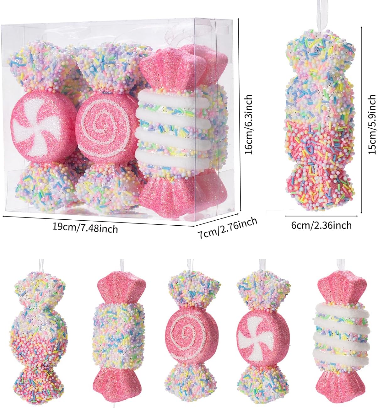 LANGXUN 6pcs Candy Land 2025 Xmas Birthday Party Wedding Suppiles Decoration, Hanging Candy Cane Christmas Tree Décor, Christmas Decorative Hanging Ornaments Crafts